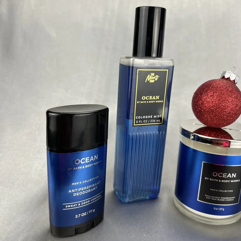 5pc Gift Lot Bath & Body Works Men's Collection Ocean Candle Face Lotion Cream +